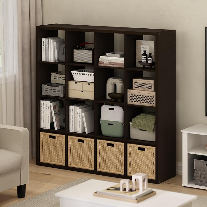 Furinno Cubicle Book Shelf, 16-Cube Bookshelf, Extra Thick Frame Reversible - Image 2