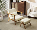 Modern Accent Chair and Ottoman Set, Mid-Century Faux Leather Upholstered - Image 3