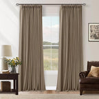 Latte 96 Inch Pinch Pleated Blackout Linen Curtains by Twodrapes