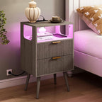 JOONEE Nightstand with Charging Station and LED Lights, Modern Bedside Table by JOONEE