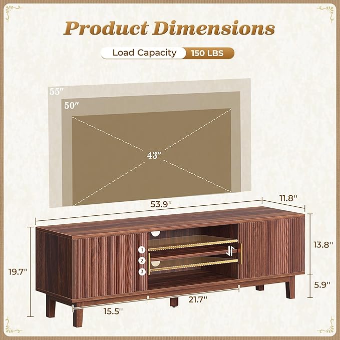 PRAISUN 54 Inch TV Stand for 50, 55 Inch TV, Fluted Entertainment Center - Image 3