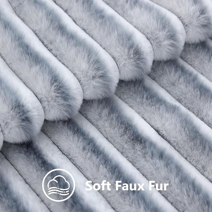 decorUhome Fall Faux Fur Throw Pillow Covers 24x24 Set of 2 Grey White | - Image 3