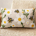 Embroidered Lumbar Pillow Cover 20x12 Inch, Flower Bee | Decorative Throw by Kokaaee