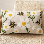 Embroidered Lumbar Pillow Cover 20x12 Inch, Flower Bee | Decorative Throw by Kokaaee