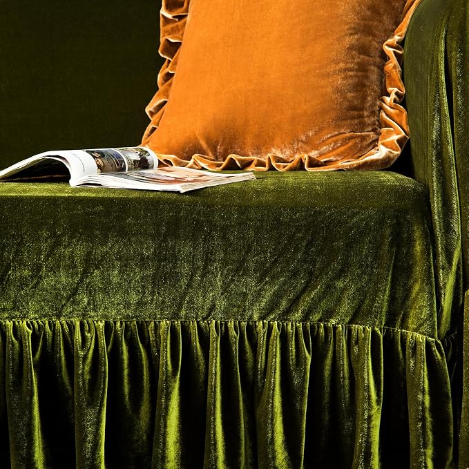 GLORY SEASON Velvet Sofa Cover Soft Decorative Luxurious Solid Exquisite Ruffle - Image 5