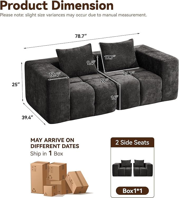78.7" Loveseat Boneless Couch, Upholstered Cloud Love Seat - Image 2