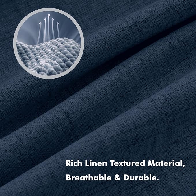 MIULEE 100% Blackout Linen Curtains 42 x 96 Inch Midnight Blue 2 Panels | - Image 3