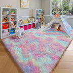 Rainbow Area Rugs for Girls Bedroom, 4x6 Fluffy Bedside Colorful Rug, Cute Soft - Image 5