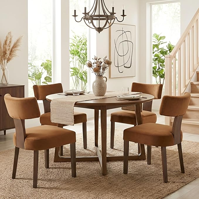 HNY Mid Century Modern Dining Chairs, Velvet Fabric Farmhouse Upholstered and by HNY