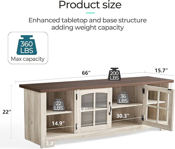 LINSY HOME TV Stand for 75 Inch TV, Modern Farmhouse Entertainment Center - Image 3