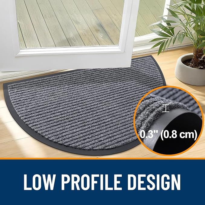 OLANLY Half Circle Front Door Mat 47x32, Waterproof Heavy-Duty Doormat | Grey - Image 4