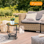Cinnvoice Outdoor Side Table Round Small Mosaic Patio Accent Indoor End Plant - Image 2