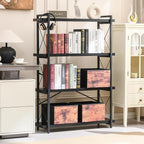 HCHQHS Bookshelf, 4-Tier Industrial Bookcase, Freestanding Tall Bookshelves - Image 2