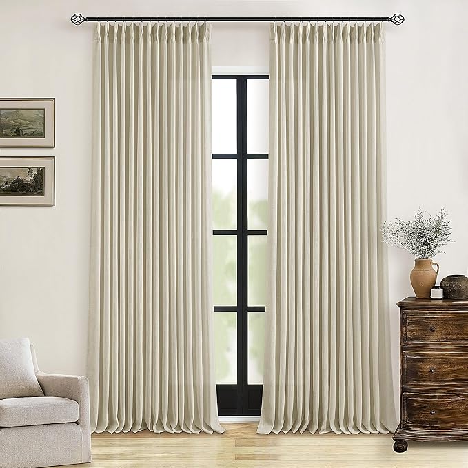 92 Inch Beige Flax Linen Curtains Pinch Pleated 2 Panels Set | Memory Training by Twodrapes