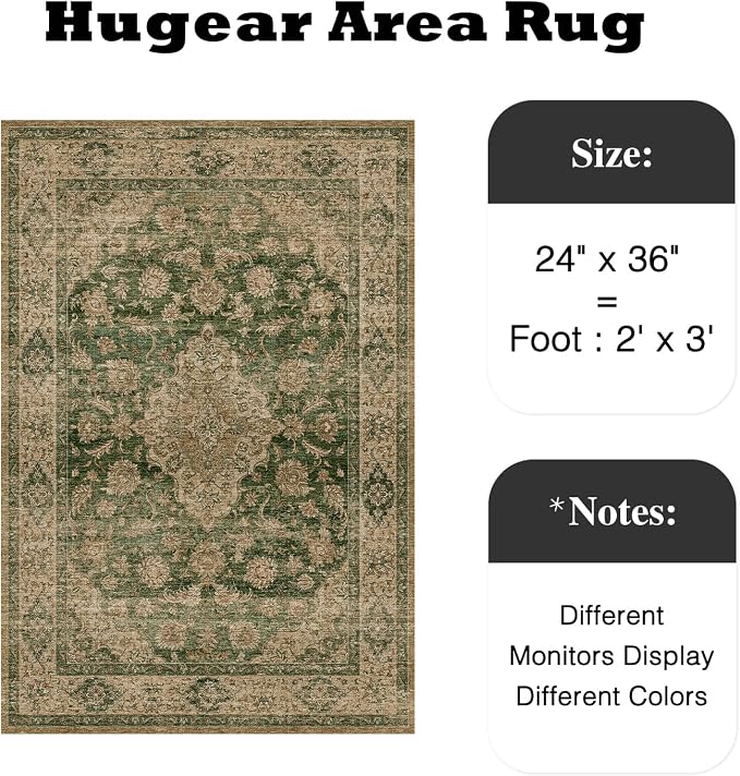 2x3 Green Retro Floral Washable Area Rug - Image 2