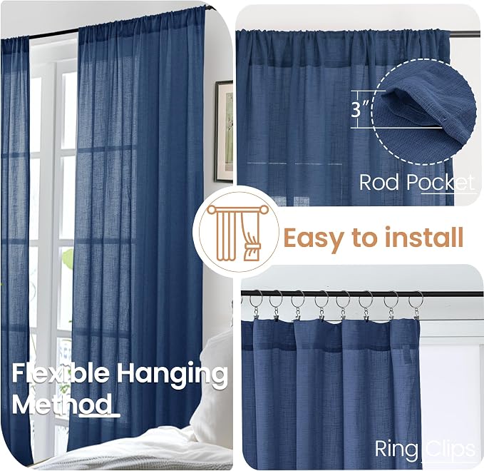 BGment Navy Blue Linen Curtains 48 Inch Length - Image 5