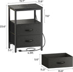 Huuger Nightstand with Charging Station, Side Table with 2 Fabric Drawers - Image 3