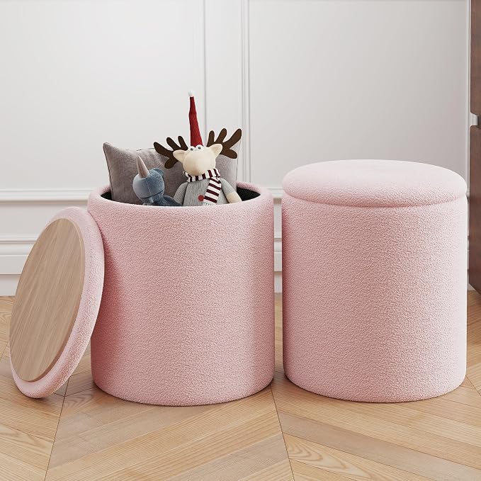 Cmishe Ottoman Poufs with Storage, Soft Upholstered Vanity Stool by Cmishe