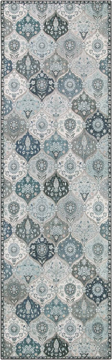 Lahome Moroccan Washable Runner Rug, 2x6 Blue Kitchen Runners - Image 2