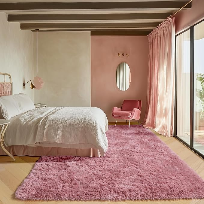 Blush Area Rugs for Bedroom Living Room, Fluffy Fuzzy Shag Shaggy 4x6 Bedside - Image 5