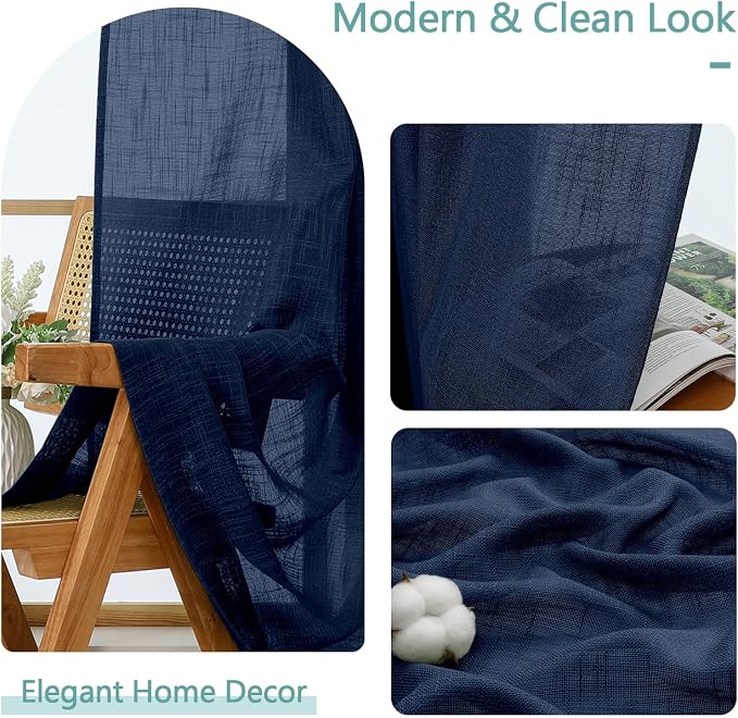 Chyhomenyc Extra Long Navy Blue Semi Sheer Curtains 120 Inches Long 2 Panels Set - Image 8