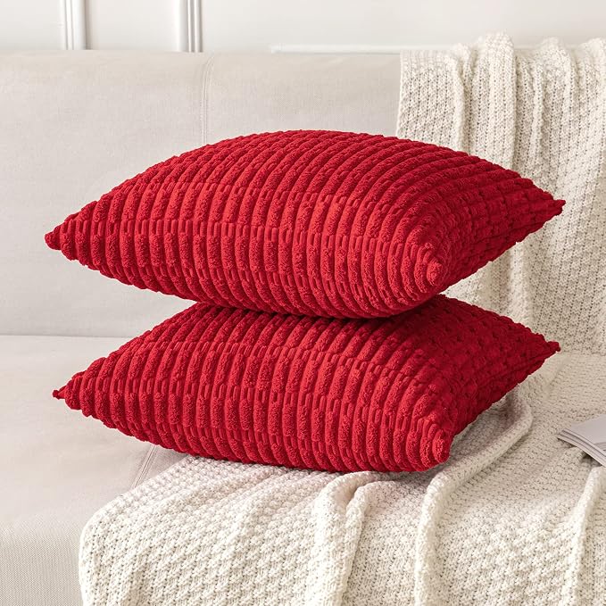 MIULEE Corduroy Decorative Throw Pillow Covers 18x18 Red Pack of 2 | Soft Boho - Image 5