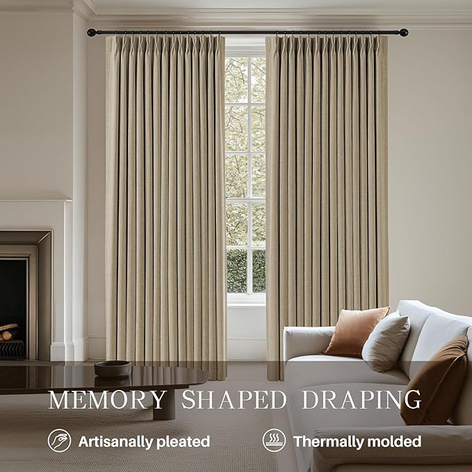 Pinch Pleated Linen Curtains 100% Blackout 84 Inches Long - Image 3