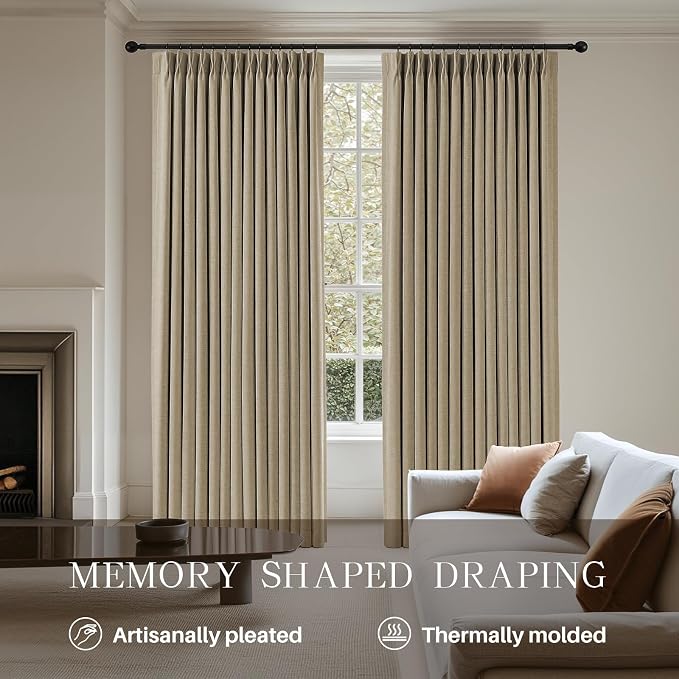 AUSSPVOCT Pinch Pleated 90 Inch Linen Curtains 100% Blackout - Image 3