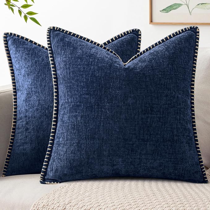 MIULEE Decorative Couch Throw Pillow Covers 20x20 Inch Navy 2 Pack | Farmhouse by MIULEE