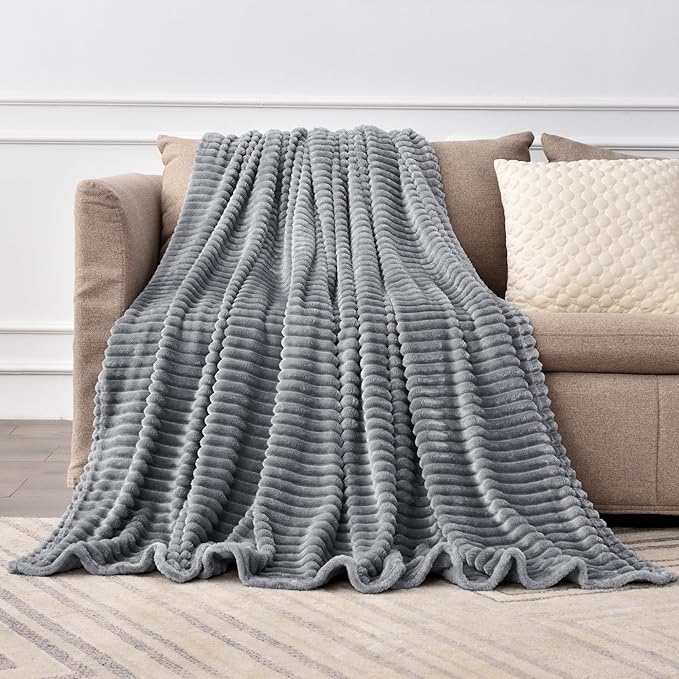 BEDELITE 3D Ribbed Jacquard Grey Fleece Throw Blanket by BEDELITE