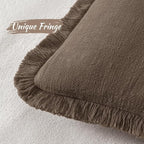 MIULEE Linen Fringe Decorative Euro Pillow Covers Chocolate Brown 24x24 | Set - Image 3
