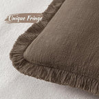 MIULEE Linen Fringe Decorative Fall Pillow Covers Chocolate Brown 20x20 | Set - Image 3