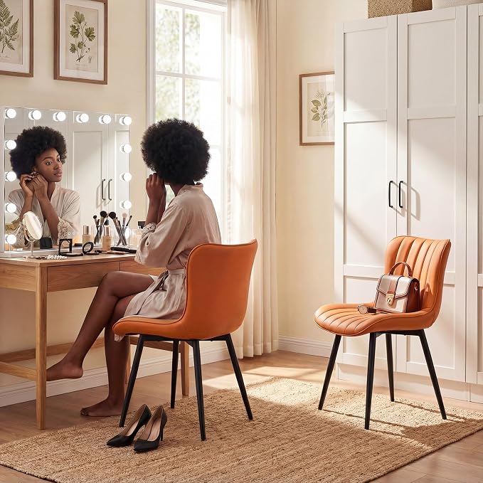 YOUNUOKE Dining Chairs Set of 2 Camel Mid Century Modern Kitchen Chairs Armless - Image 3