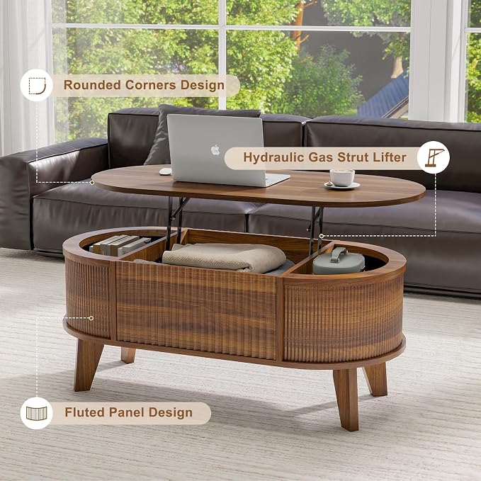 LYNCOHOME Fluted Lift Top Coffee Table - Image 5