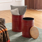 Glitzhome Rustic End Table Set of 2, Farmhouse Galvanized Metal Barrel Ottoman - Image 8
