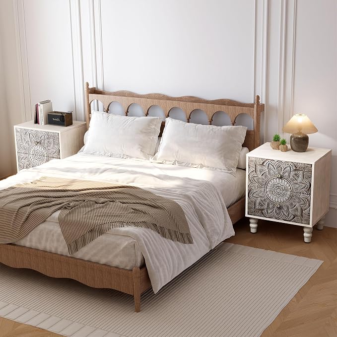 HOMPUS White Nightstands Set 2, Vintage Nightstands - Image 2