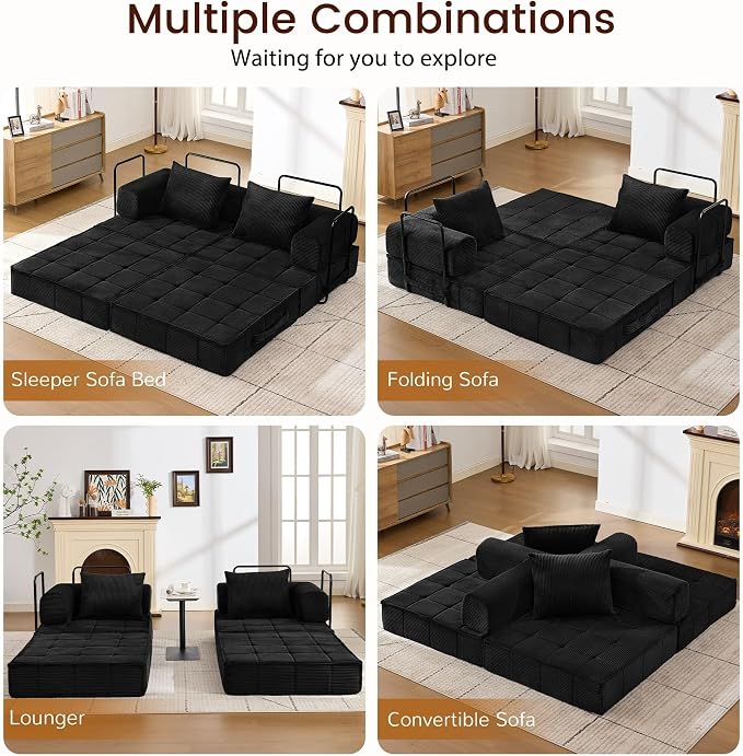 Korser Folding Convertible Sofa Bed, Corduroy Upholstered Boneless Couch - Image 4