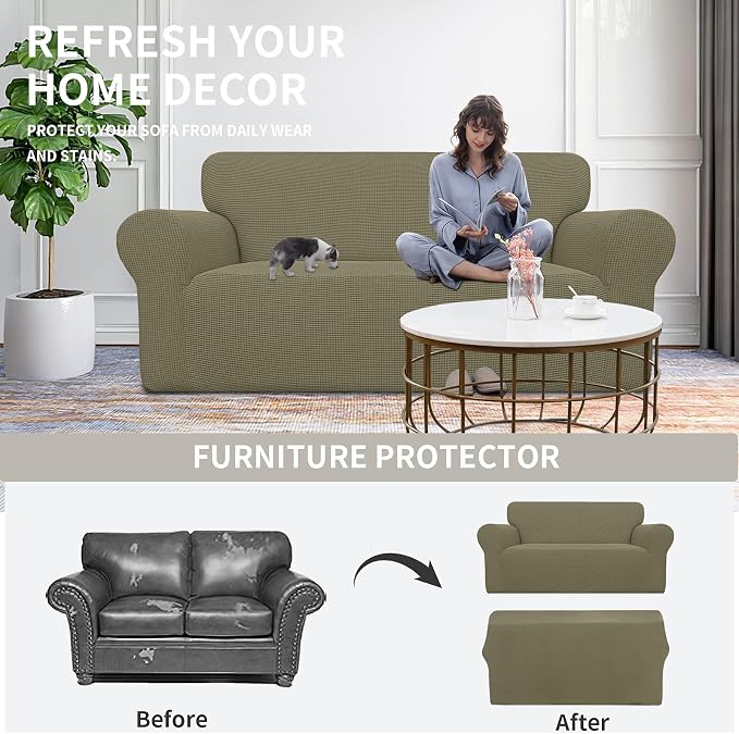 Easy-Going Stretch Oversized Loveseat Couch Covers Washable Khaki | 1-Piece - Image 4