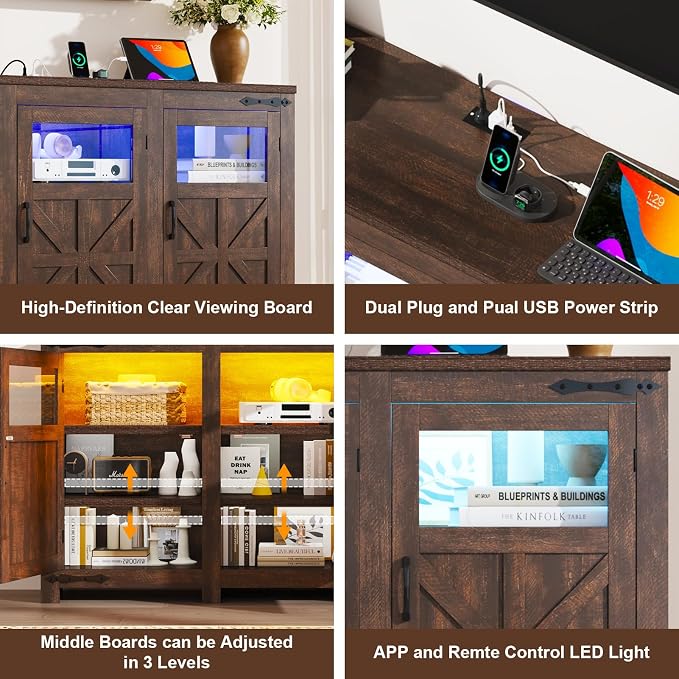 64" Large LED Farmhouse TV Stand - Image 8