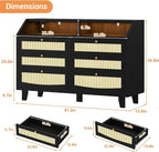Rattan 6 Drawer Dresser with LED Lights & Power Outlet, Wide Rattan Dresser TV - Image 2