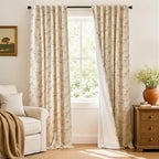 Blackout Vintage Floral Linen Curtains Taupe on Beige 50×96 2 Panels | Elisa by Lazzzy