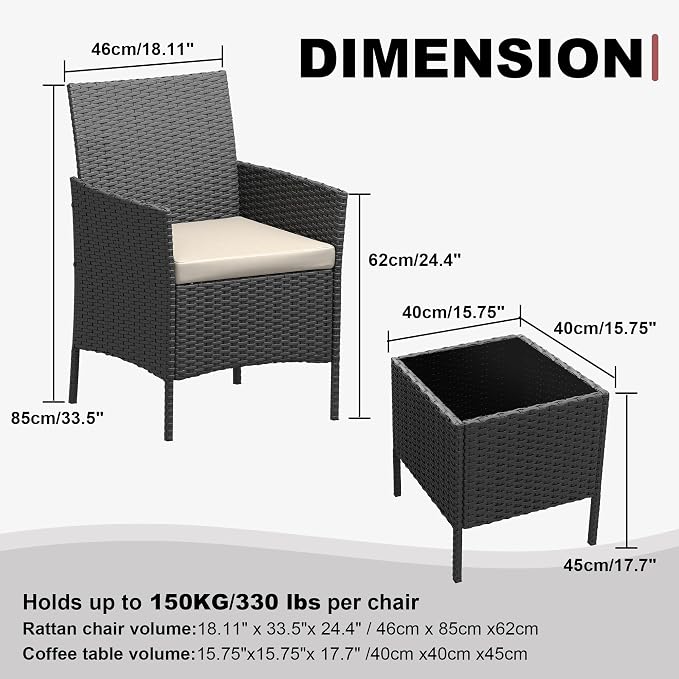 GarveeLife 3 Pieces Patio Furniture Set, Outdoor Furniture Sets - Image 2