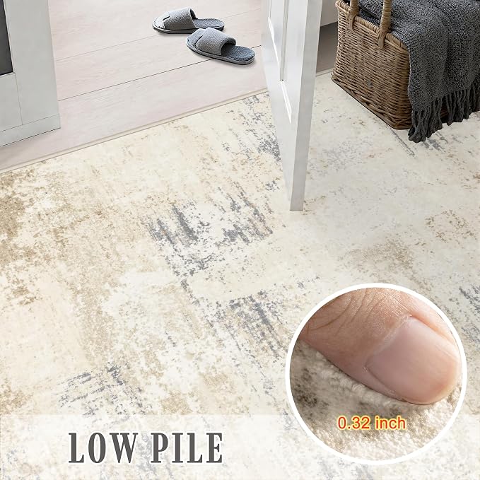 Area Rug Living Room: 3x5 Modern Washable Soft Carpet Beige Brown | - Image 9