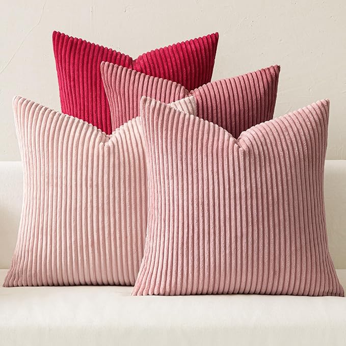 MIULEE Soft Corduroy Decorative Throw Pillow Covers Pink Series 18x18 | Set of 4 by MIULEE