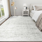 10x14 Washable Area Rug for Living Room Bedroom: Non-Slip Modern White Gray | - Image 9