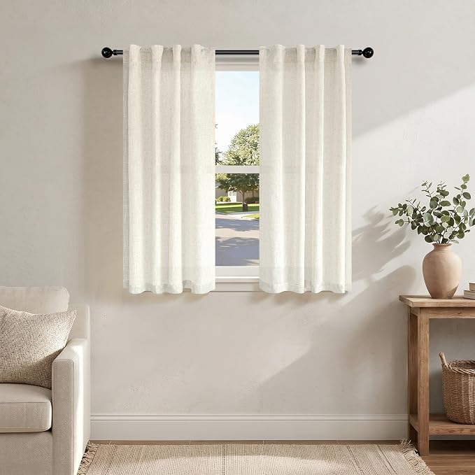 Natural Linen Semi Sheer Curtains 45 Inch Length 2 Panels Light Filtering by Pitalk