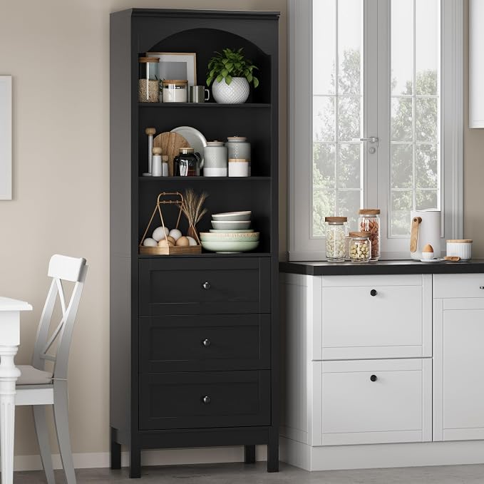 Bookshelf with Drawers, Floor Standing Display Storage Cabinet - Image 8