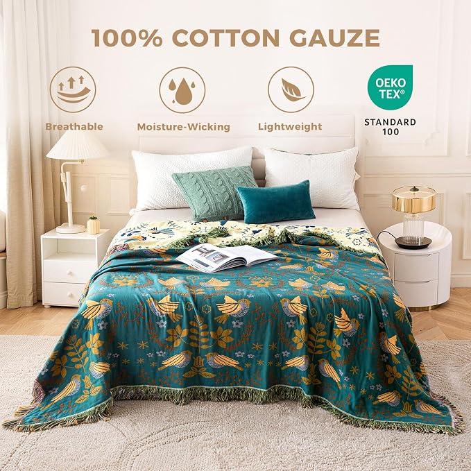 LUTBM Boho Throw Blanket for Bed 100% Cotton Soft Quilt Summer Lightweight - Image 2