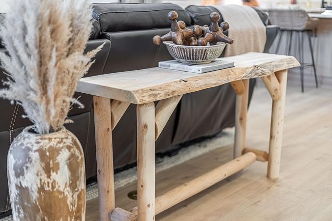 Log Sofa Table Live Edge Wood Pine and Cedar — Natural Furniture — Sofa Tables by RusticSouthernLogwerks