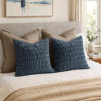 MIULEE Corduroy Decorative Throw Pillow Covers 18x18 Blue Pack of 2 | Soft Boho - Image 5